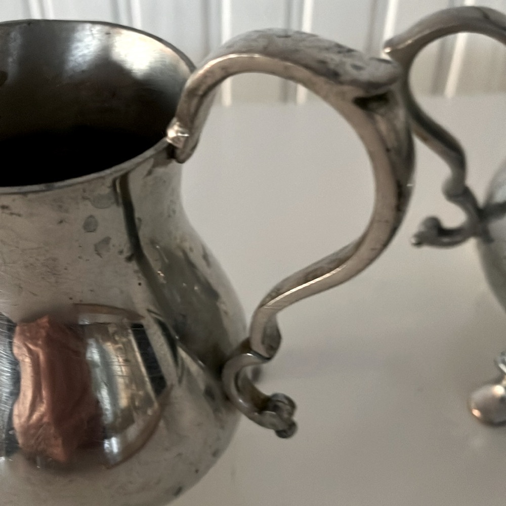 Vintage Stieff Pewter Colonial Williamsburg Silver Creamer and Sugar Set - Picture 11 of 13